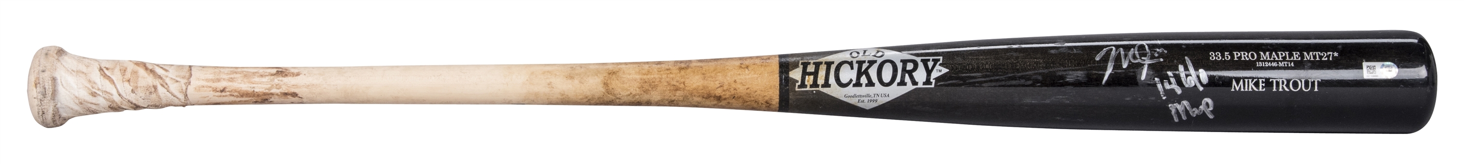 2014 Mike Trout MVP Season Game Used And Signed Old Hickory MT27 Model Bat (PSA/DNA GU 9 & Trout LOA)